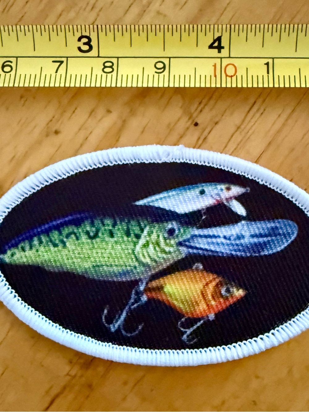Embroidered Fish Lure Patch - Green Blue Orange